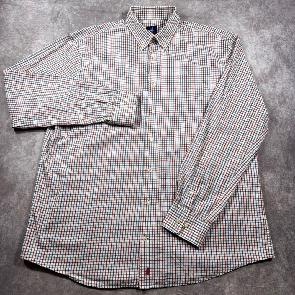 Johnnie-O Mens XL Button Down Shirt Multi Color Check Cotton Long Sleeve Logo - Picture 2 of 9